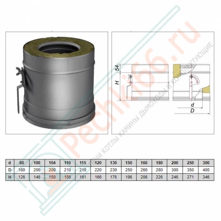 Задвижка повортная с механизмом фиксации V50R с изол (AISI-321/0,8-AISI-304/0,5) d-120/220 (Вулкан)