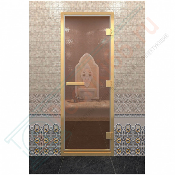 Стеклянная дверь для хамама в золотом профиле, бронза 180х70 (по коробке) (DoorWood) в Самаре