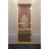 Стеклянная дверь для хамама в золотом профиле, бронза 210х90 (по коробке) (DoorWood)