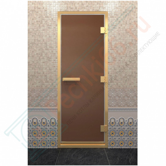 Стеклянная дверь для хамама в золотом профиле, бронза матовая 200х80 (по коробке) (DoorWood) в Самаре