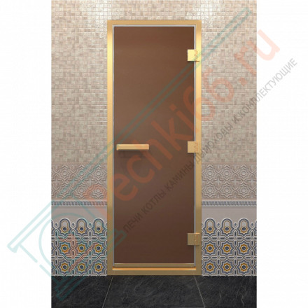 Стеклянная дверь для хамама в золотом профиле, бронза матовая 190х80 (по коробке) (DoorWood)