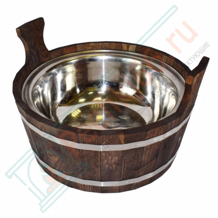 Шайка двуручная 15л. с нержавеющей вставкой, Дуб в темном (Woodson)