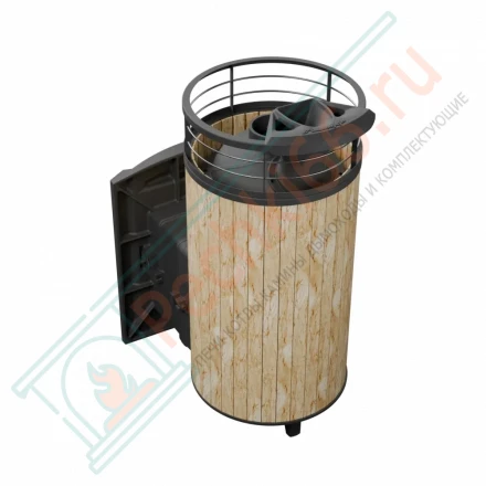 Печь банная Атмосфера XL, окаменевшее дерево ламель+сетка с газовой горелкой 24 кВт (ProMetall) 26м3
