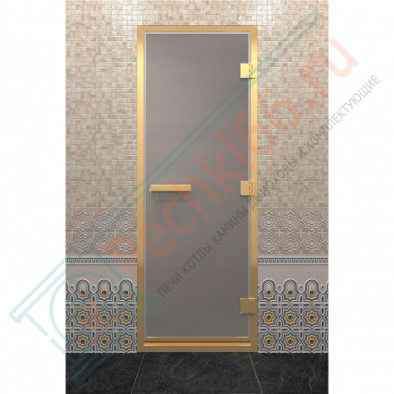 Стеклянная дверь для хамама в золотом профиле, сатин 200х70 (по коробке) (DoorWood)