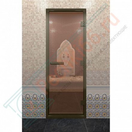 Стеклянная дверь DoorWood «Хамам бронза» в бронзовом профиле 2000х900 (по коробке)