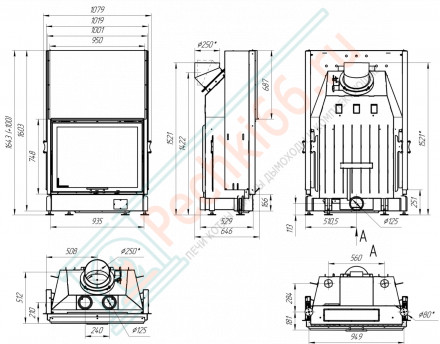 Топка Вега 1000 MPB подовое горение принтинг черный шамот (Экокамин)