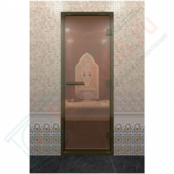 Стеклянная дверь DoorWood «Хамам бронза» в бронзовом профиле 1900х800 (по коробке)