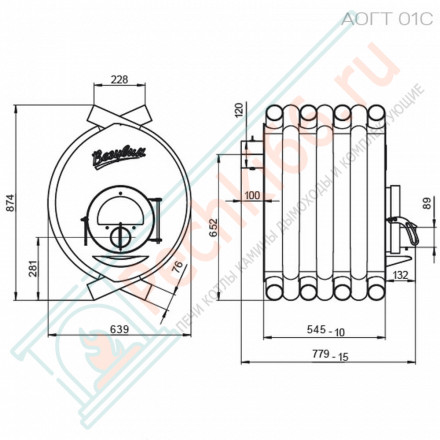 Печь отопительная АОГТ 01 С дверца со стеклом (Везувий) до 200 м3