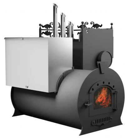Банная печь Горыныч 3, закрытая каменка с парогенератором, малая дверь со стеклом (ТермоСфера)