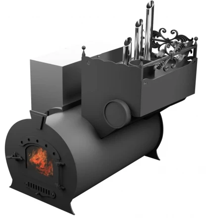 Банная печь Горыныч 3, закрытая каменка с парогенератором, малая дверь со стеклом (ТермоСфера)