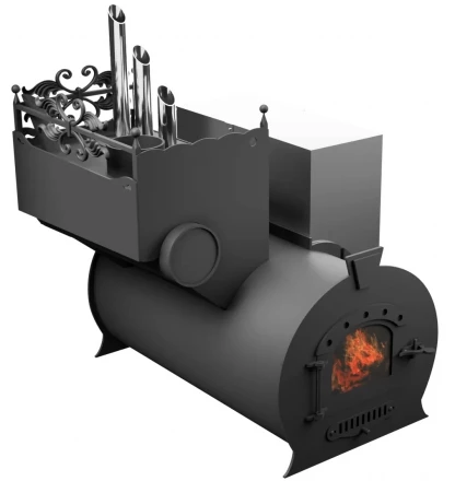 Банная печь Горыныч 3, закрытая каменка с парогенератором, малая дверь со стеклом (ТермоСфера)