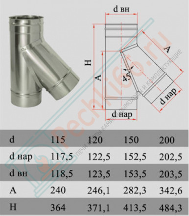 Тройник 45° без изол (НЕРЖ-321/0,8) d-180 (Дымок-Lux)