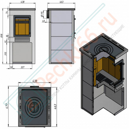 Печь-камин ДТ-4С, с плитой, Т/О (Этна) до 150 м3