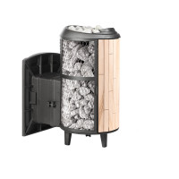 Печь для бани Атмосфера L+, усиленная каменка, комбинированная облицовка Окаменевшее дерево (ProMetall)