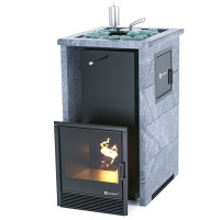 Печь для бани Сочи-M2 в трёхстороннем кожухе с открытым верхом из талькохлорита (ИзиСтим)