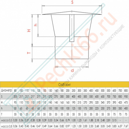Зонт (AISI-316L/0,8/ЭМАЛЬ) d-200 (Craft-HF-P)
