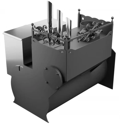 Печь для бани Горыныч 3, большая дверь со стеклом, закрытая каменка с парогенератором (ТермоСфера)