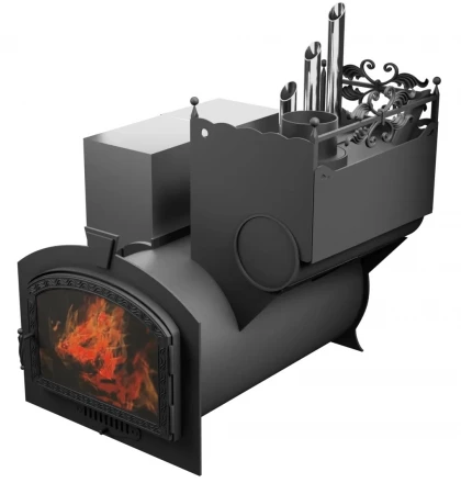 Печь для бани Горыныч 3, большая дверь со стеклом, закрытая каменка с парогенератором (ТермоСфера)