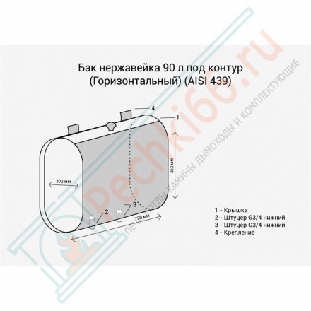 Бак выносной горизонтальный для теплообменника (НЕРЖ-439/0,8мм) 90 л (Россия)