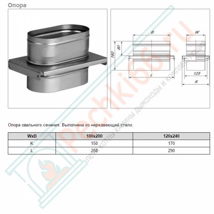 Опора VOG (AISI-321/0,5) 120х240мм (Вулкан)