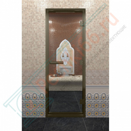Стеклянная дверь DoorWood «Хамам Прозрачная» в бронзовом профиле 1900х800 (по коробке)