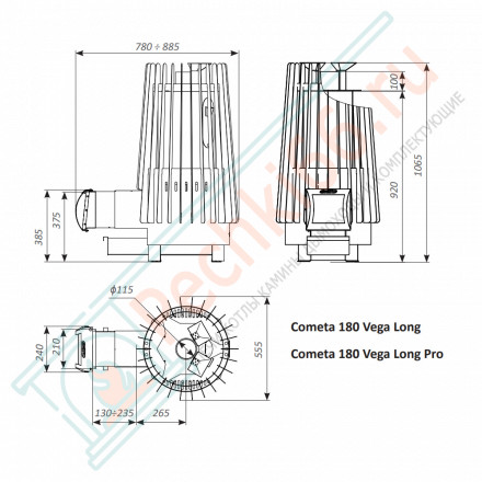 Дровяная банная печь Grill'D Cometa 180 Vega Long