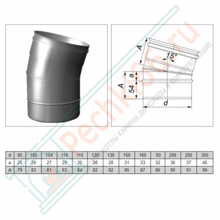 Отвод одностенный 15° (AISI-321/0,5мм) d-300 (Вулкан)