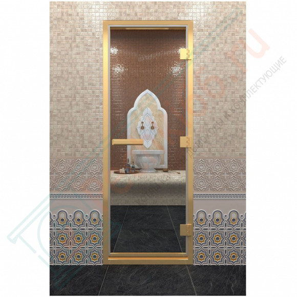 Стеклянная дверь DoorWood «Хамам Прозрачная» в золотом профиле 2000х800 (по коробке) в Самаре