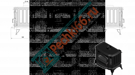 Чугунная печь-камин KOZA K9 ADSR, с регулятором горения (Kratki)