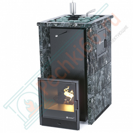 Печь для бани Геленджик-М2 в трёхстороннем кожухе с открытым верхом из пироксените (ИзиСтим)