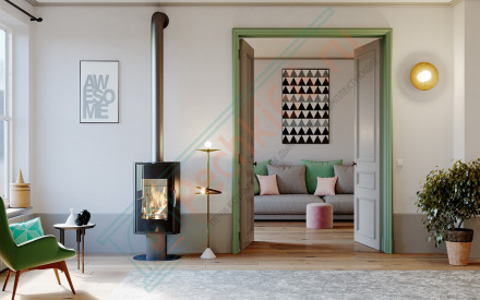 Печь-камин Orbis Top, серая сталь (Defro-Home) 9кВт