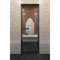 Стеклянная дверь DoorWood «Хамам Прозрачная» в черном профиле 1800х700 (по коробке)