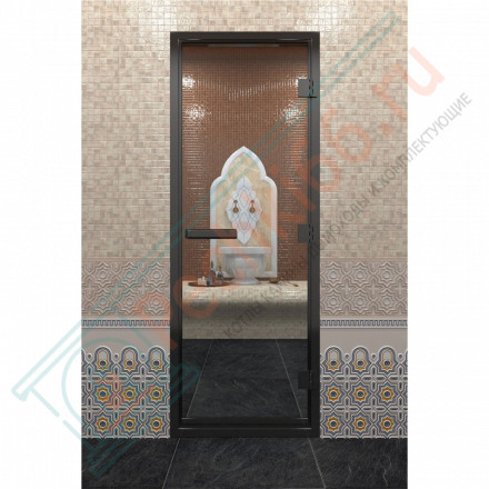 Стеклянная дверь DoorWood «Хамам Прозрачная» в черном профиле 1800х700 (по коробке)