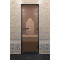 Дверь для хамама в черном профиле, бронза 1800x700 мм (DoorWood)