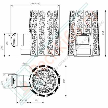 Дровяная банная печь Grill'D Violet Steel Long (Камень колотый 100 кг)