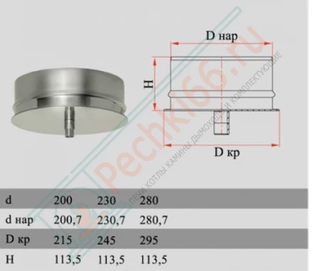 Конденсатоотвод на трубу с изол (НЕРЖ-439/0,5-НЕРЖ-439/0,5) d-130/210 (Дымок)