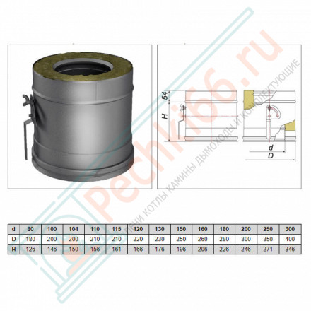 Задвижка повортная с механизмом фиксации V50R с изол (AISI-321/0,8-AISI-304/0,5) d-104/200 (Вулкан-Cerablanket)