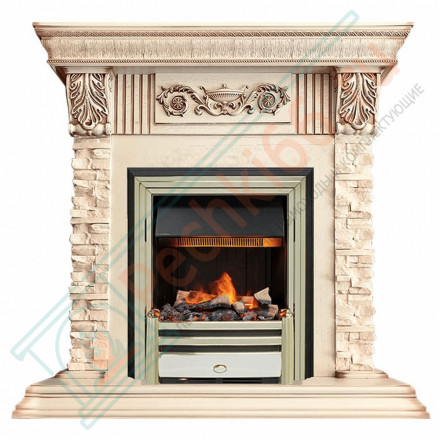 Электрокаминокомплект Luxemburg (каменный) - Сланец/Cлоновая кость с патиной с очагом Cavendish