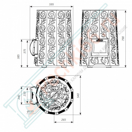 Дровяная банная печь Grill'D Violet Stone Short (Камень колотый 20 кг)