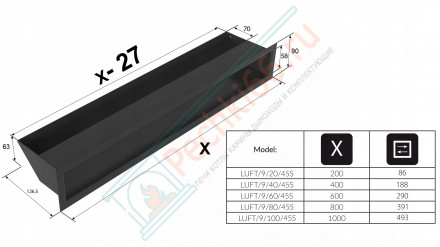Решетка 9X80 черная LUFT/9/80/45S/C (Kratki)