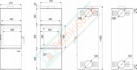 Печь-камин Quadroom, красная сталь (Defro-Home) 9,6кВт